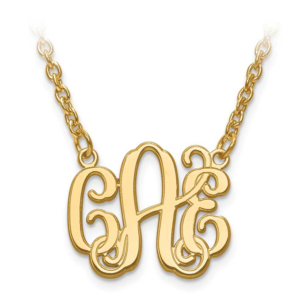 Extra Small Script Monogram Necklace, 10k Yellow Gold: Precious Accents ...