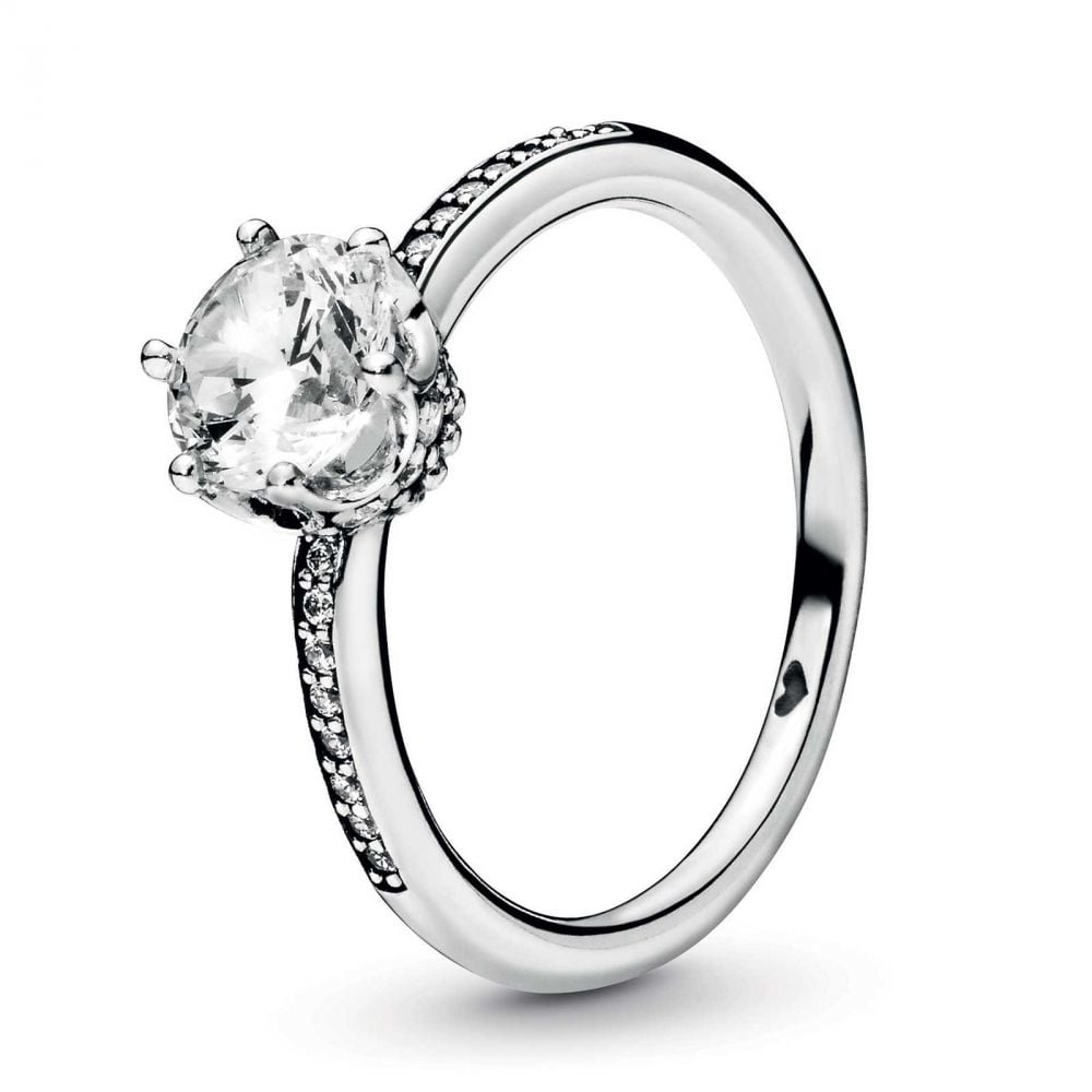 Publication width nickel Pandora Clear Sparkling Crown Ring: Precious Accents, Ltd.