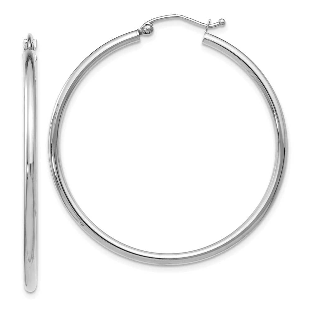 14k White Gold 2x40mm Polished Hinged Hoop Earrings: Precious Accents, Ltd.