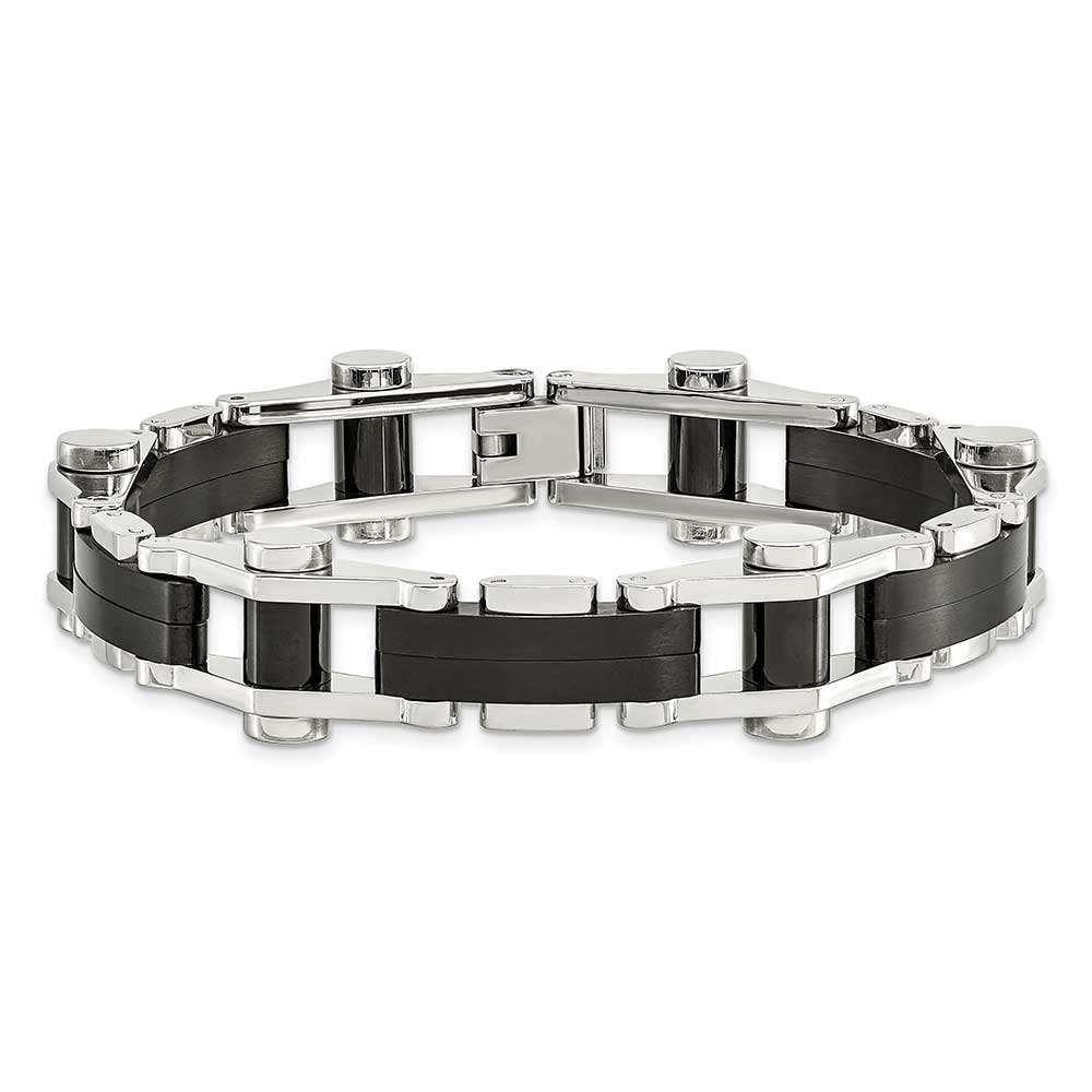 Stainless Steel Polished Black IP-plated 8in Bracelet: Precious Accents ...
