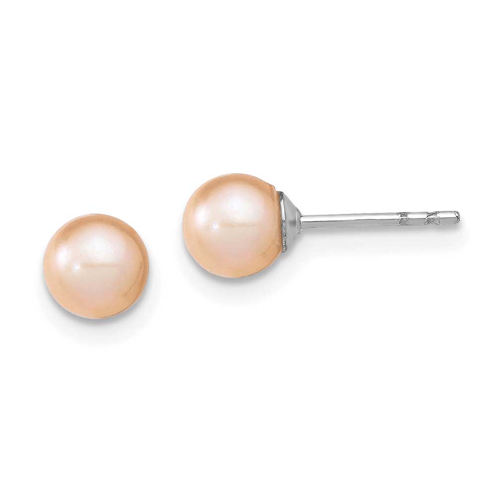 Sterling Silver RH 5-6mm Pink FW Cultured Round Pearl Stud Earrings ...