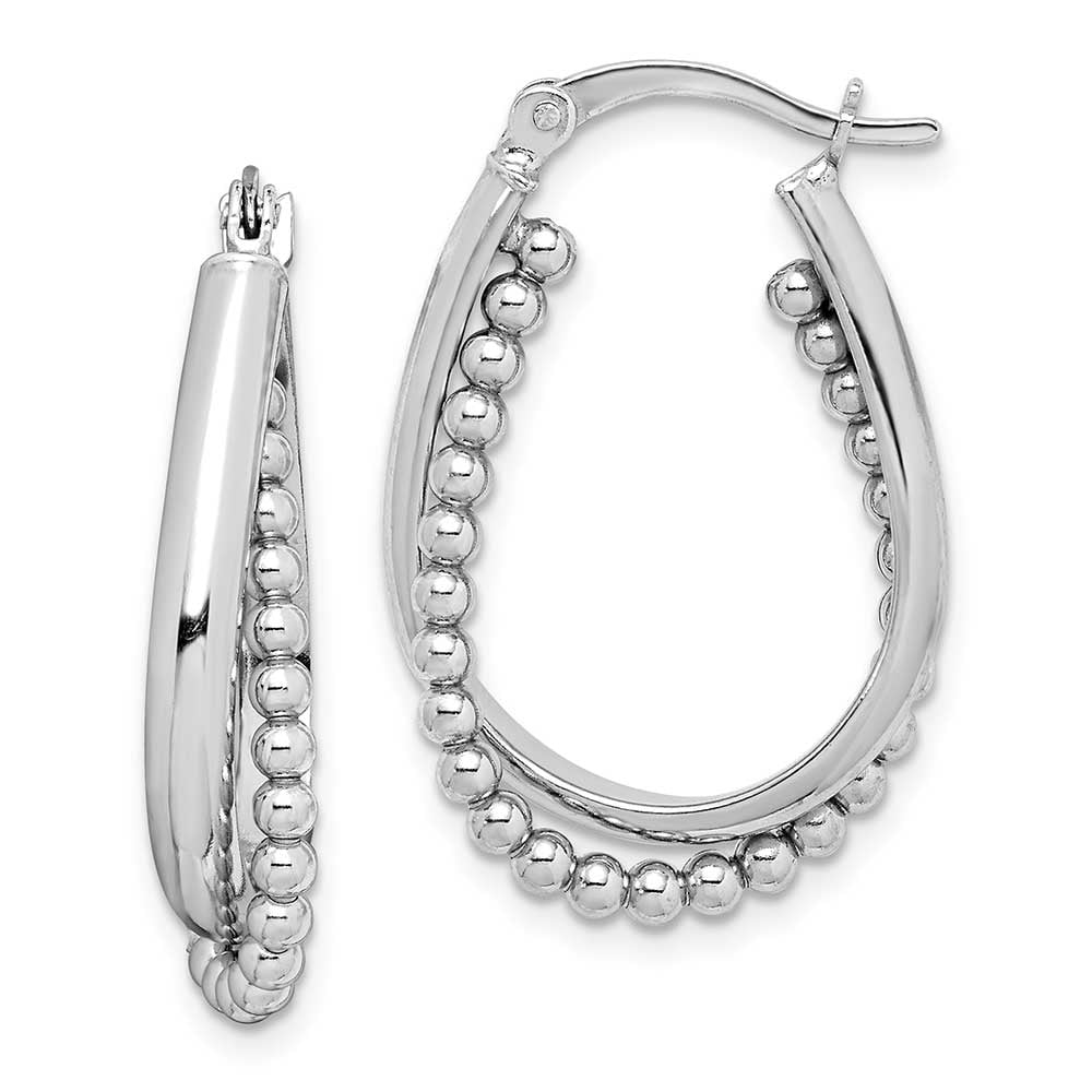 Sterling Silver Rhodium-plated Twisted and Beaded Hoop Earrings ...