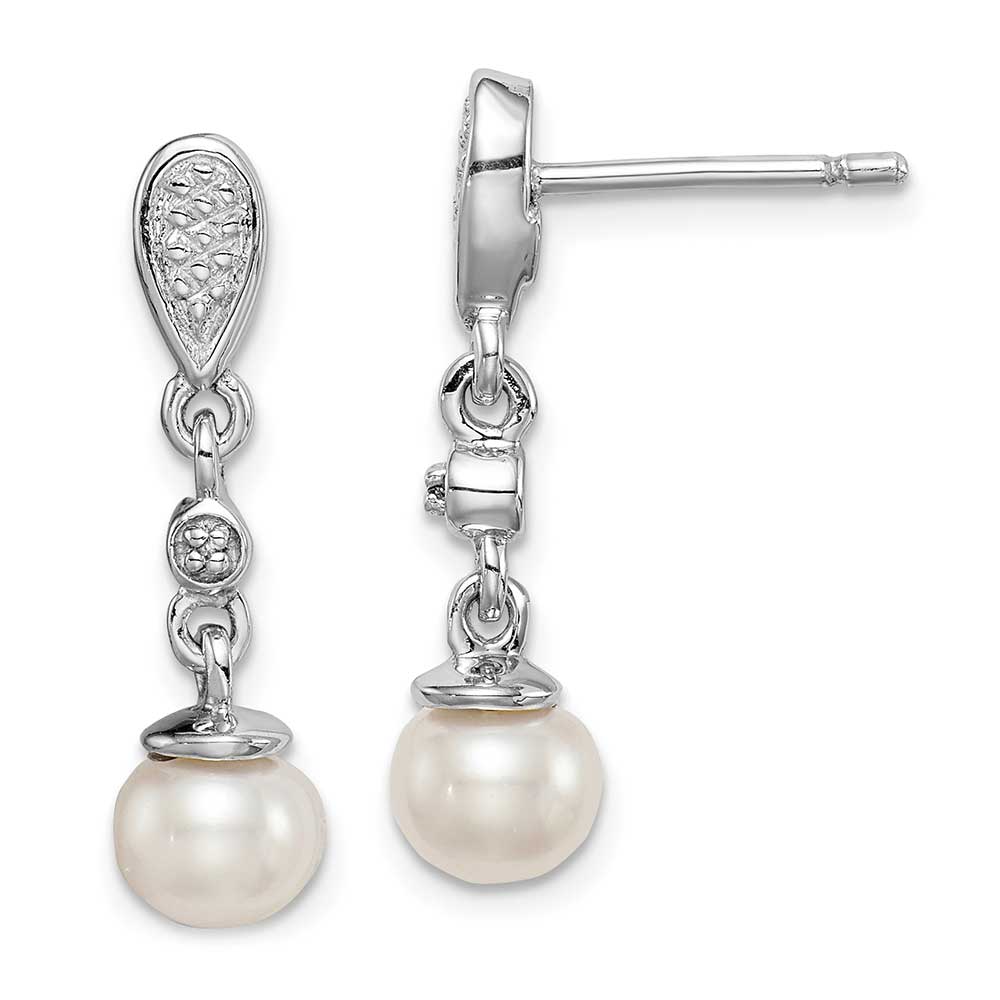 Sterling Silver Rhodium Plated Diamond & FW Cultured Pearl Earrings ...