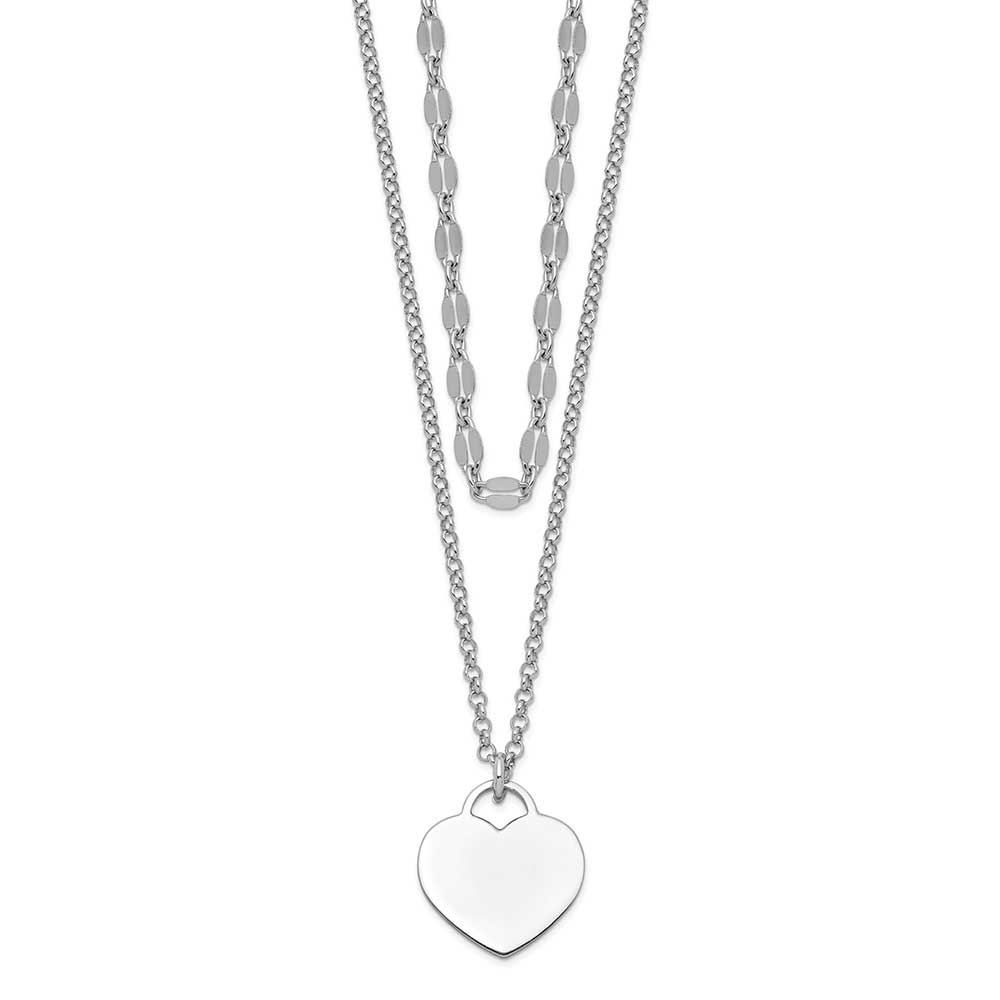 Sterling Silver RH-plated 2-Strand Heart w/4in ext Choker Necklace ...