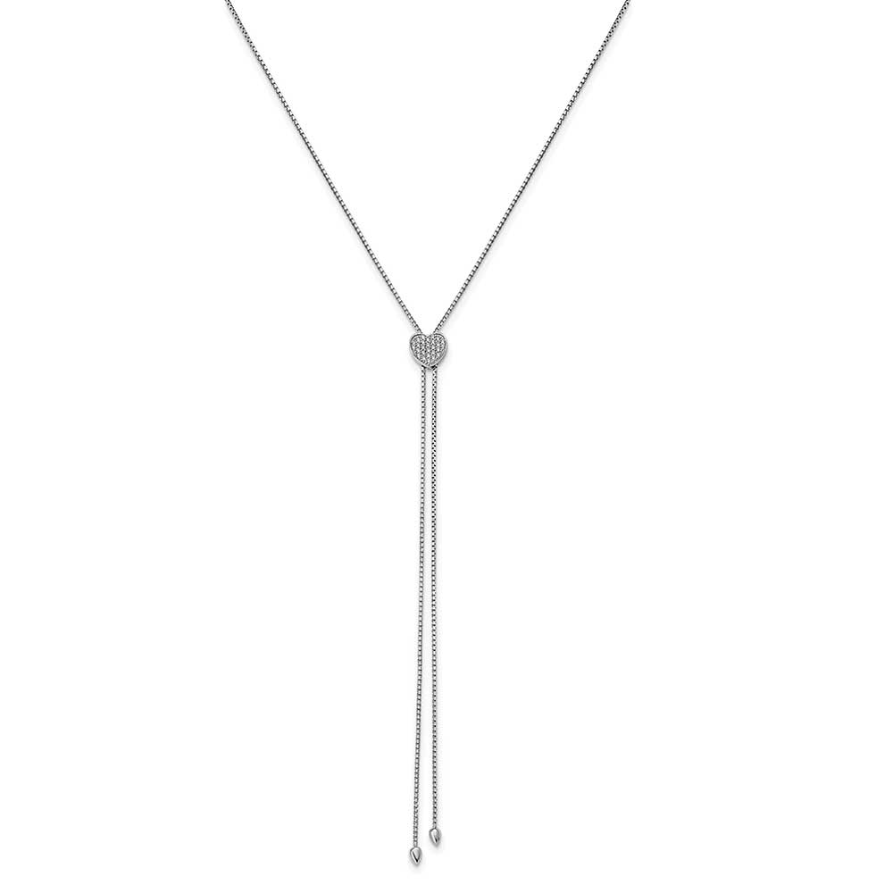 Sterling Silver Rhodium-plated CZ Heart 26in Lariat Adjustable Necklace ...