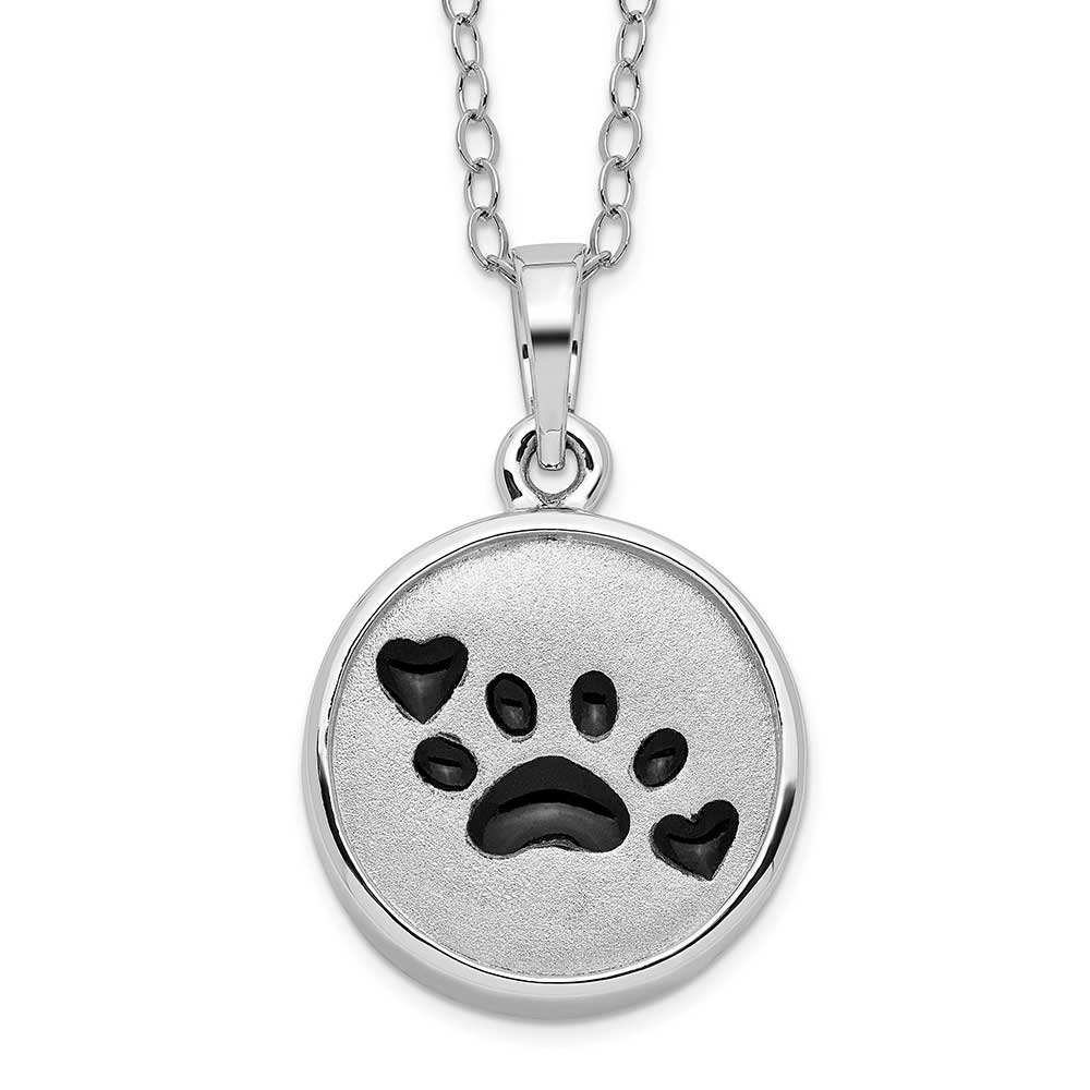 Sterling Silver Rhodium Enameled Paw Print Ash Holder 18in Necklace ...