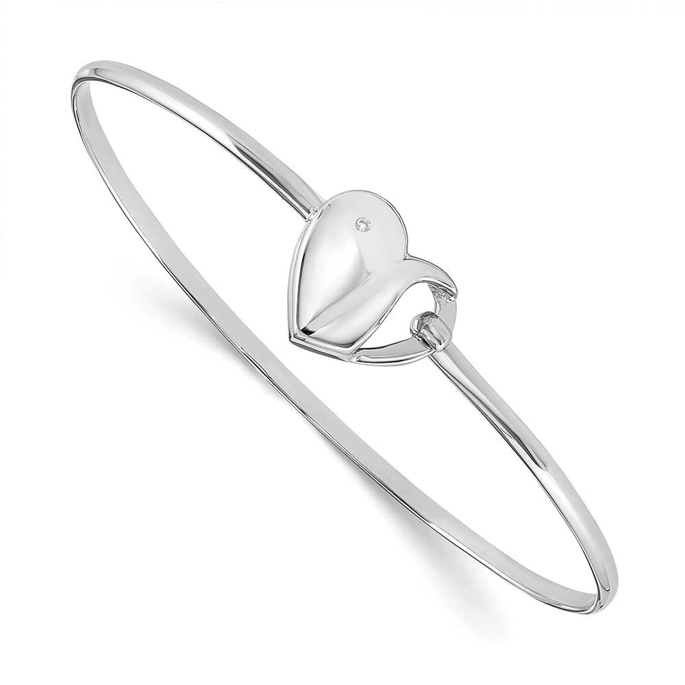Sterling Silver White Ice .01ct. Diamond Heart Bangle Bracelet