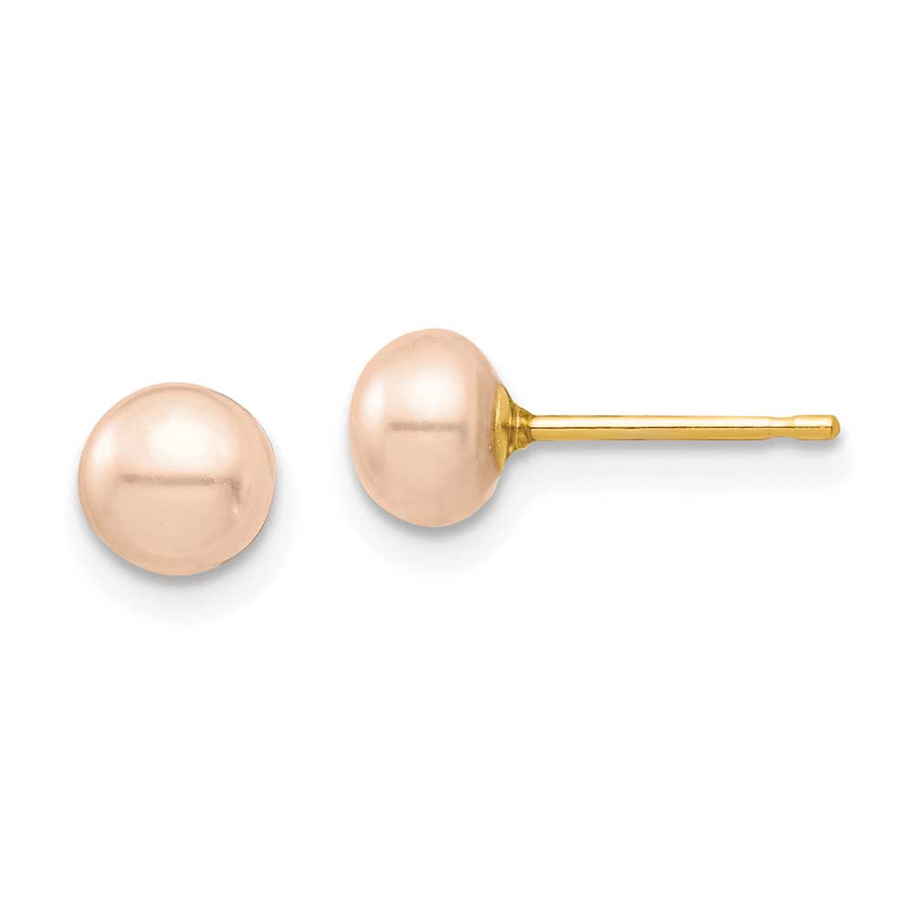14k Madi K 5-6mm Pink Button Freshwater Cultured Pearl Stud Post ...