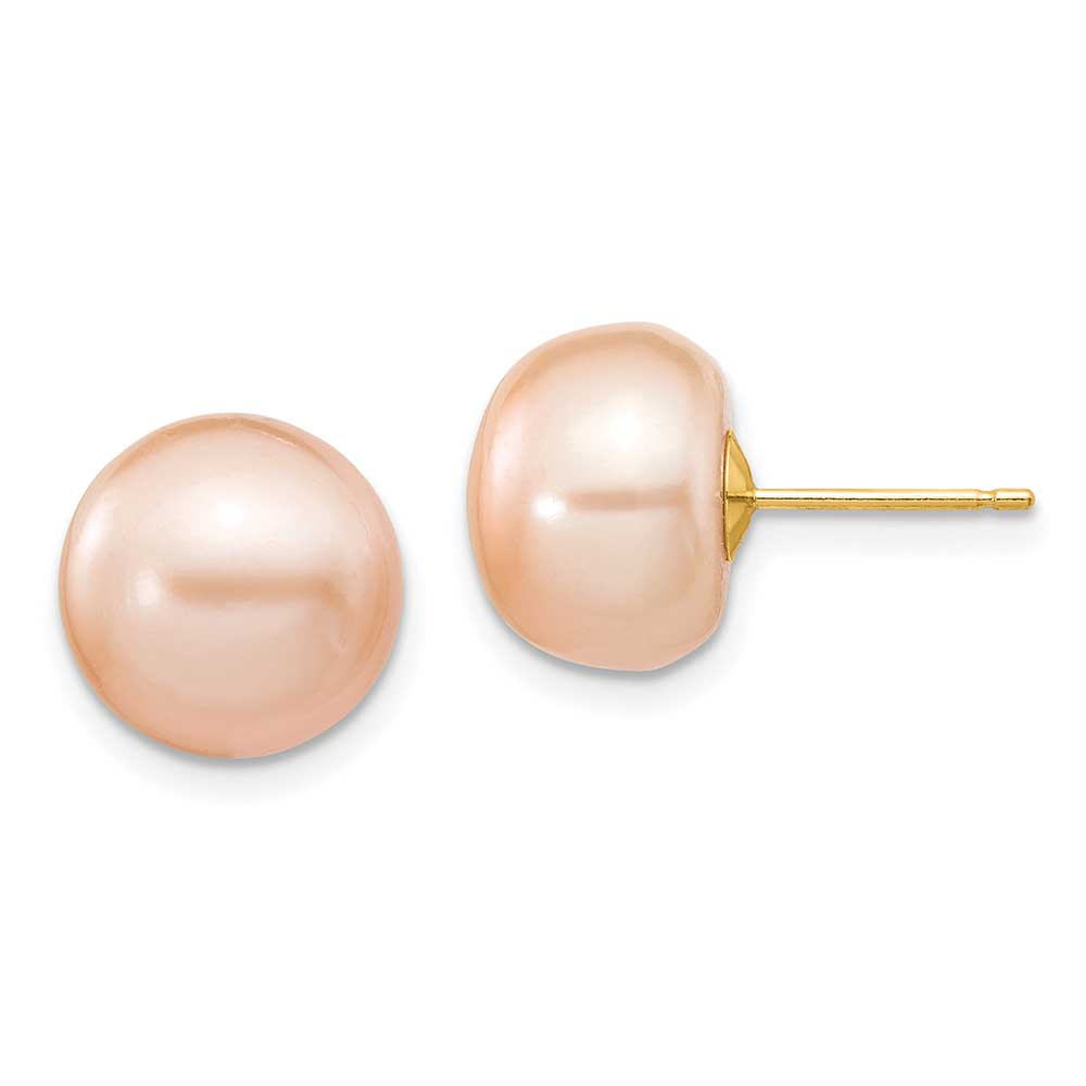 14k 10-11mm Pink Button FW Cultured Pearl Stud Post Earrings: Precious ...