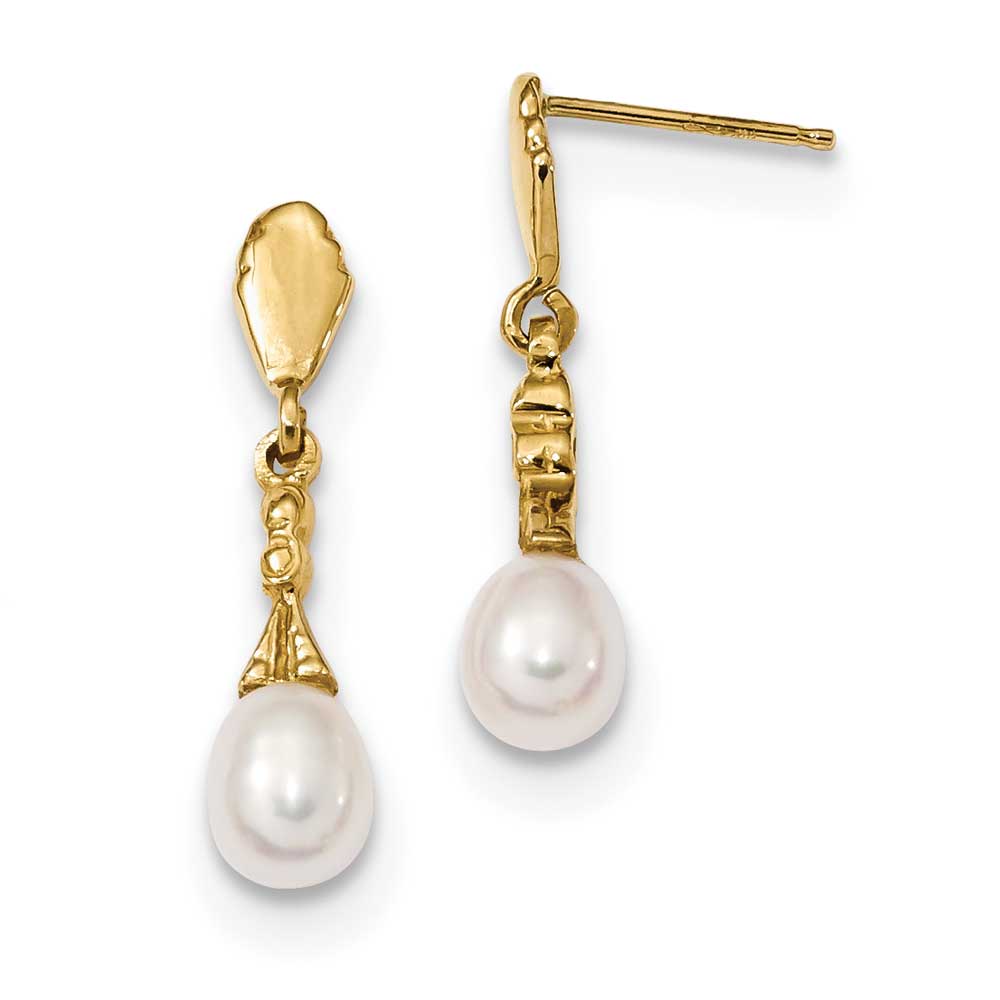 14k 5-6mm White Teardrop Freshwater Cultured Pearl Dangle Post Earrings ...