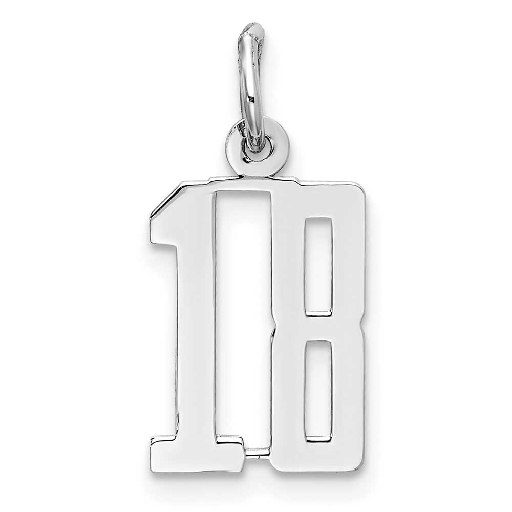 Sterling Silver Rhodium-plated Small Elongated Polished Number 18 Charm ...