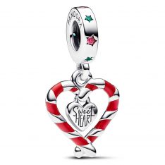 Pandora Double Candy Cane Heart Christmas Dangle Charm