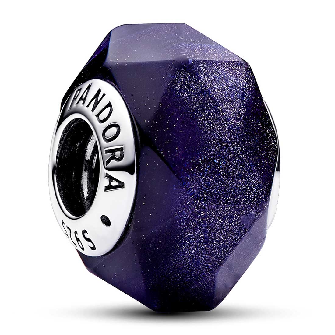 Authentic Pandora Purple Faceted Murano Glass Charm Sterling 