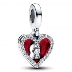 Pandora Red Heart & Keyhole Double Dangle Charm
