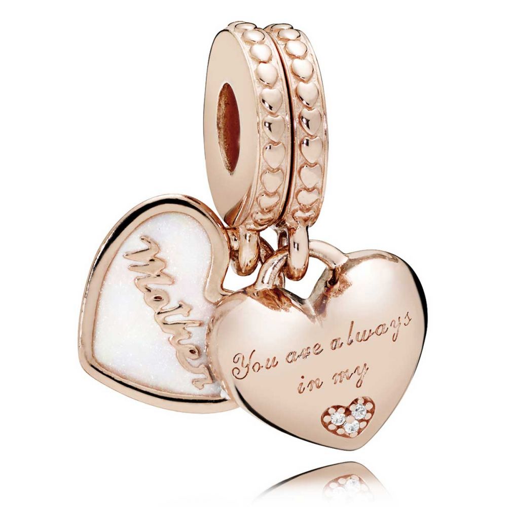 Pandora Mother & Daughter Hearts Dangle Charm, Pandora Rose™, Silver Enamel  & Clear CZ