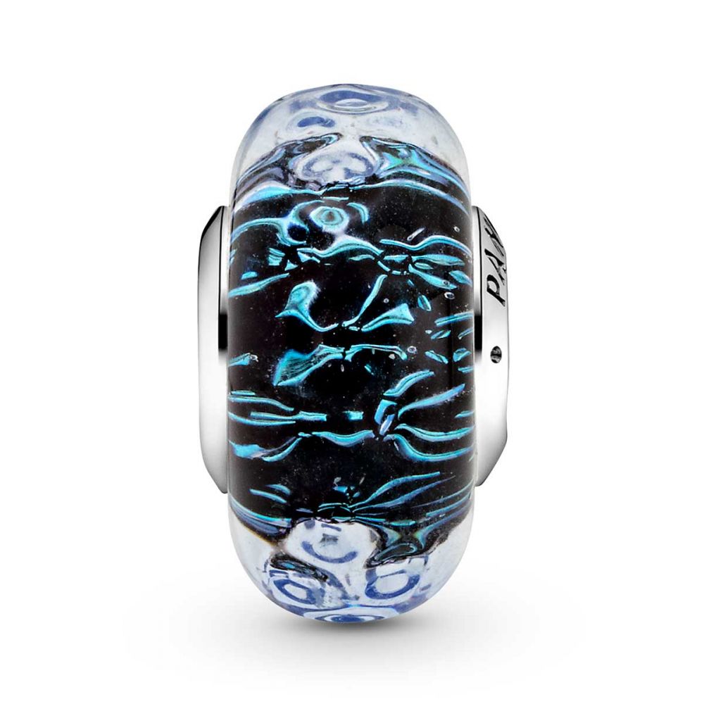 Pandora Wavy Dark Blue Murano Glass Ocean Charm: Precious Accents