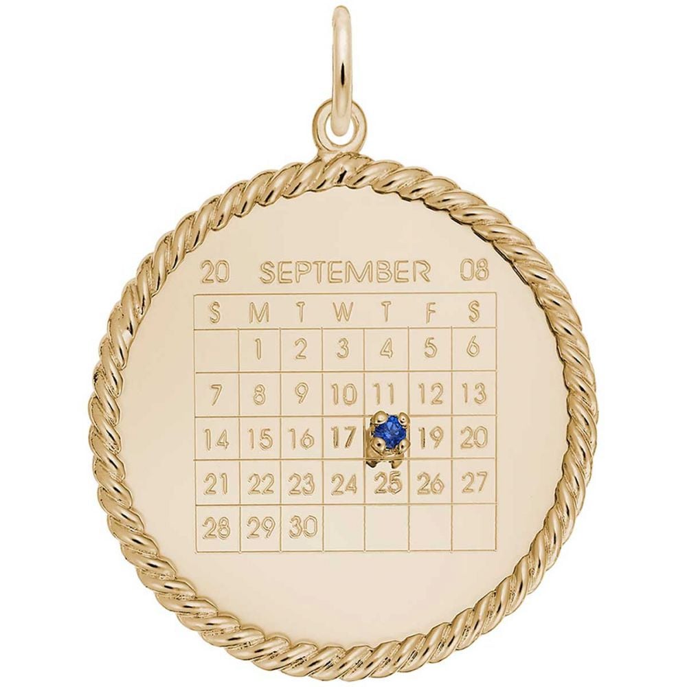 Rembrandt Calendar Rope Disc Charm, Gold Plated Silver
