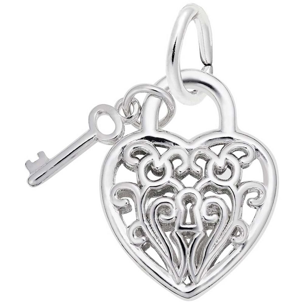 Lex & Lu Sterling Silver Enameled 3D Heart And Key Charm