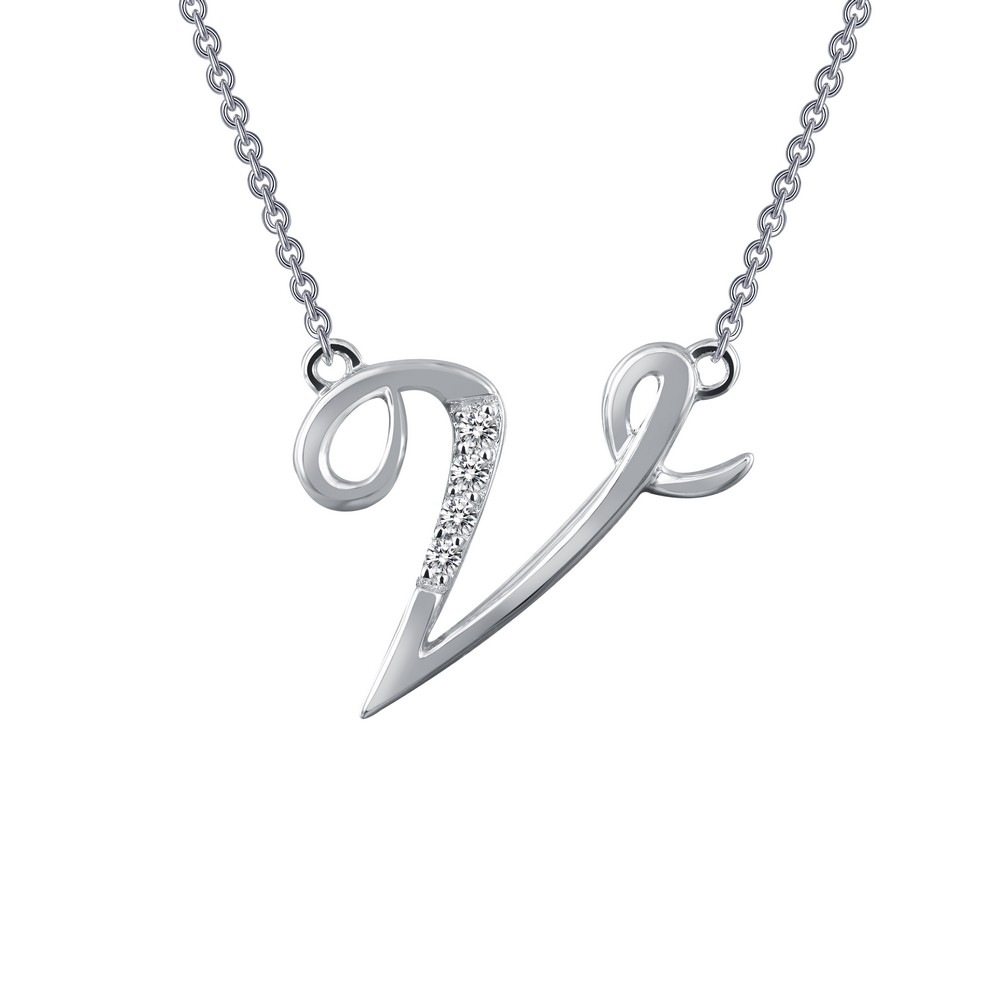 Lafonn Letter V Platinum-Plated Simulated Diamond Necklace 0.35 CTTW