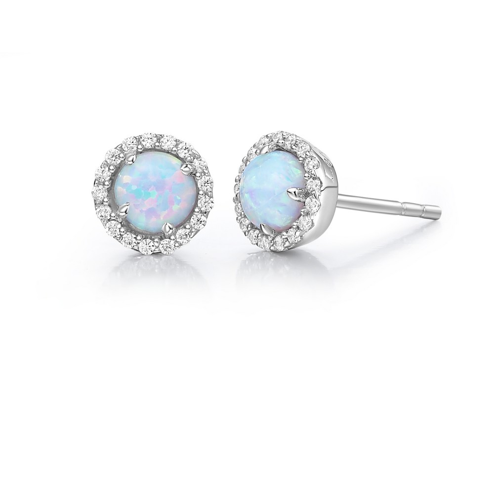 Lafonn October Birthstone Platinum-Plated Synthetic Opal Earrings (1.32  CTTW)