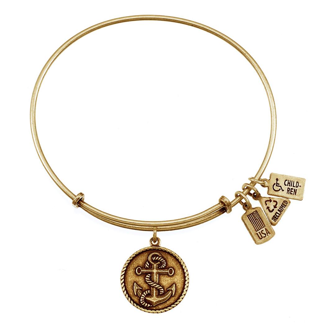 Wind & Fire Anchor w/ Rope Gold Finish Charm Bangle 